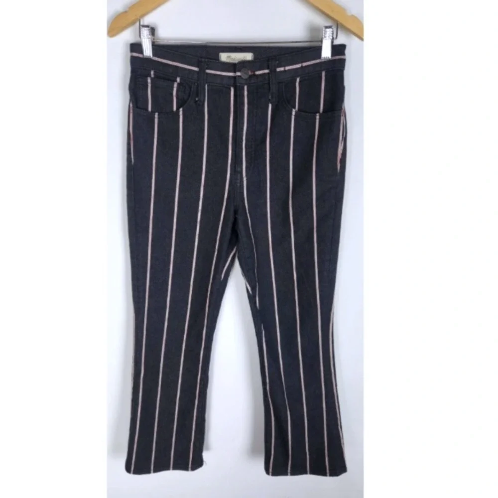 Madewell Elsie Cali Demi-Boot Jeans Women's Size 27 Black w/Red White Stripe